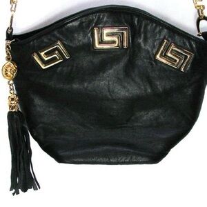 Vintage Versace look Black Crossbody Bag with Gold Accents